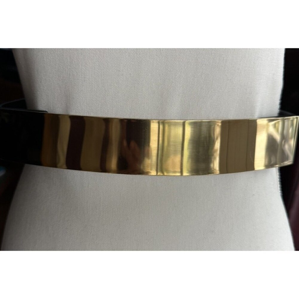 Marciano Gold Metal Bar Genuine Leather Belt Black Snap Closure Stretchable‎